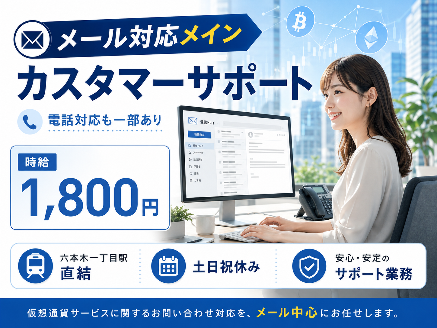 コールセンター・テレオペ（受信）(暗号資産サービスのメールサポート)