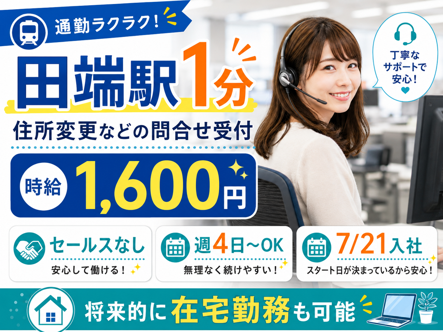 コールセンター・テレオペ（受信）(田端駅1分｜住所変更などの問合せ受付｜セールスなし・週4日～)