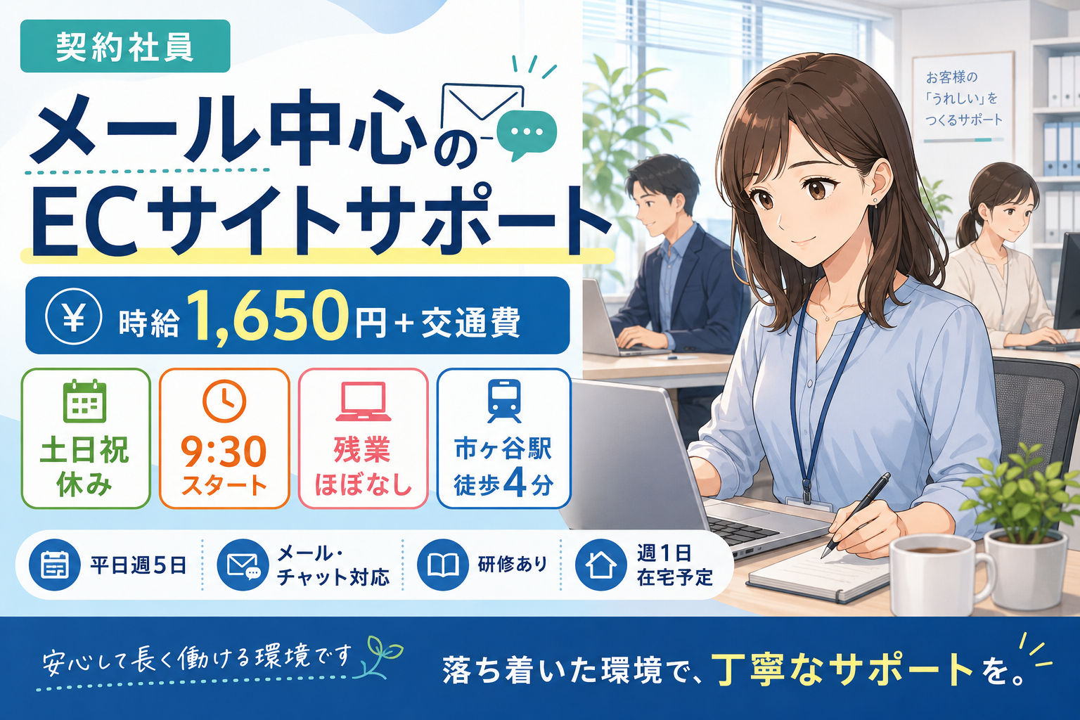 コールセンター・テレオペ（受信）(ECサイトのメール・チャットサポート／平日週5・土日祝休み)