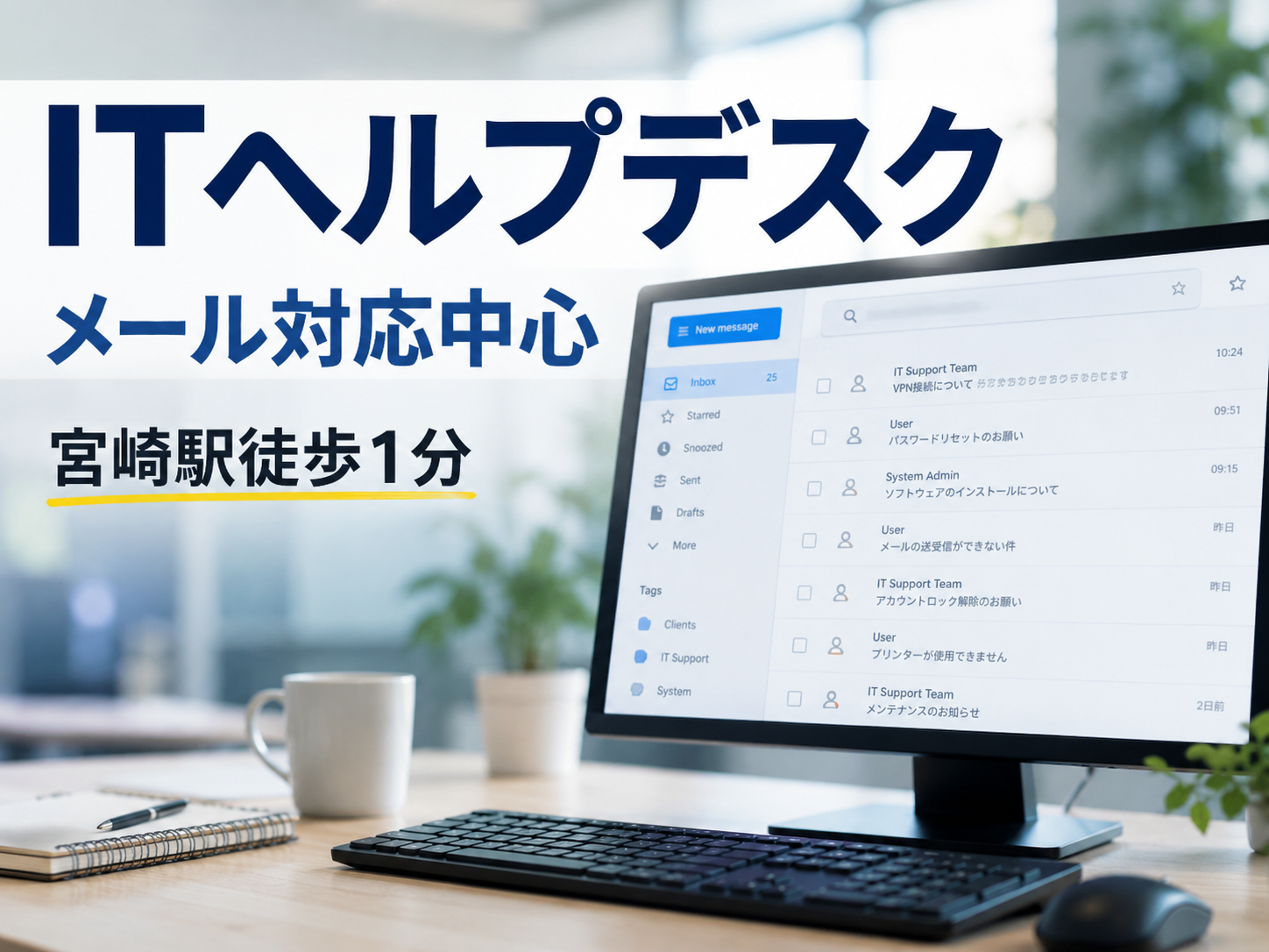 コールセンター・テレオペ（受信）(メール中心のITサポート対応)